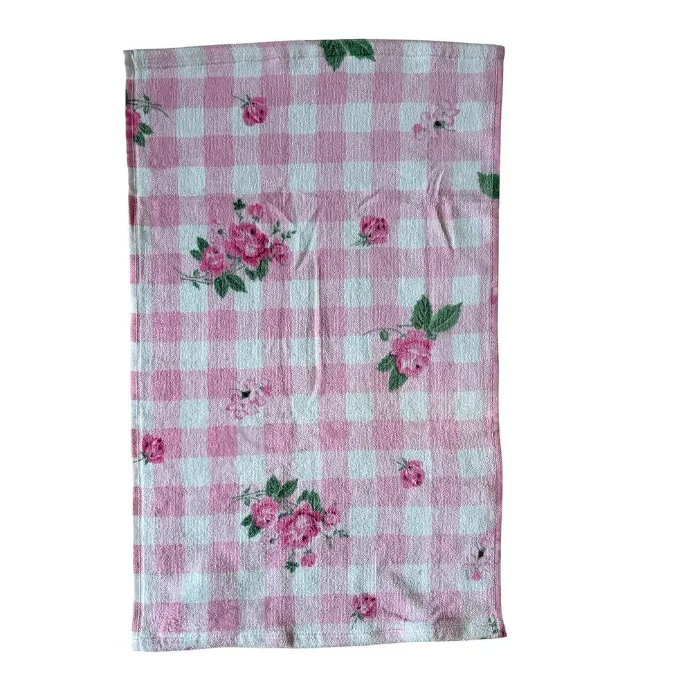 2pc Betsy Johnson Pink Gingham Floral  Hand Towels 100% Cotton 16x26 NEW
